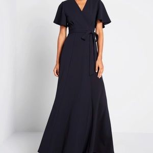 Hutch Navy Flutter Sleeve Maxi Wrap Dress